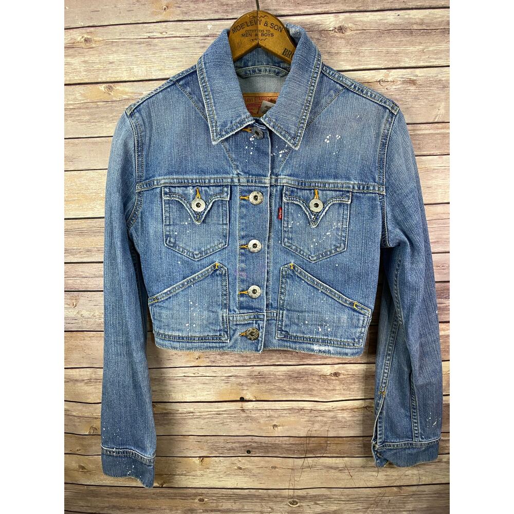 Levis Jacket Small Adult Blue Denim Cropped Long Sleeve Jean Stretch